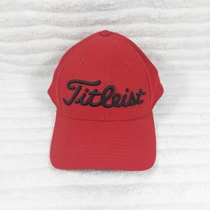 Titleist Red Golf Hat Cap Medium/Large Embroidered Logo Baseball New Era